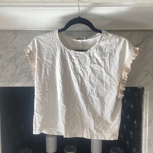 Zara white tee with tan crochet on sleeves. Size small